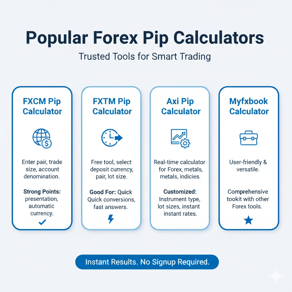 Forex pip calculator tool showing pip value calculation for major currency pairs