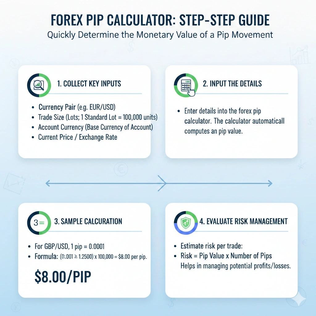 Forex pip calculator tool showing pip value calculation for major currency pairs