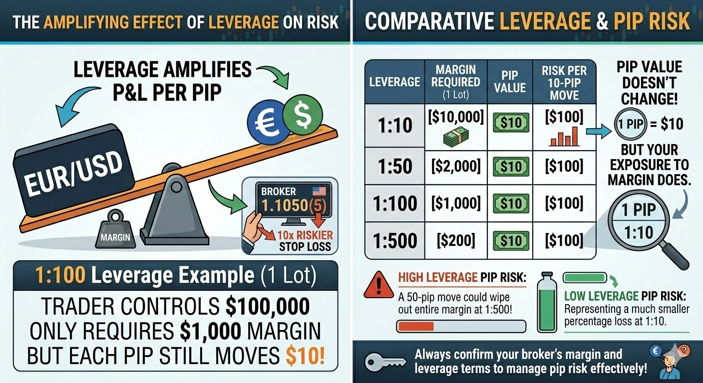 EUR/USD pip calculator showing pip value for standard, mini and micro lot sizes in USD