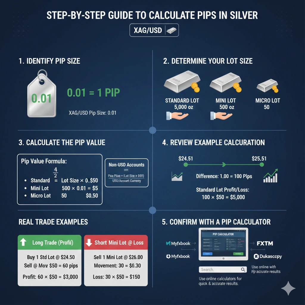 how to calculate pips in silver XAG/USD step by step guide