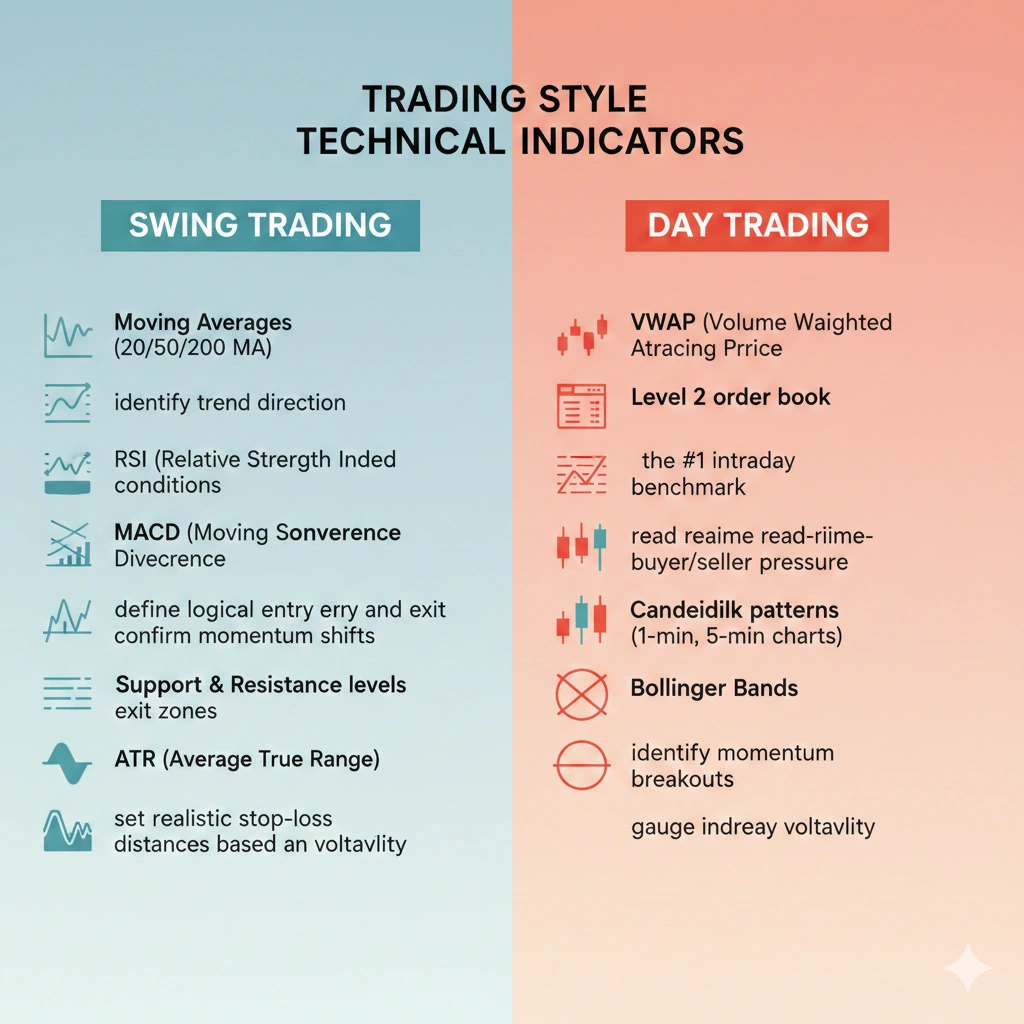 Swing vs day trading comparison chart showing key differences in strategy, risk, and time commitment