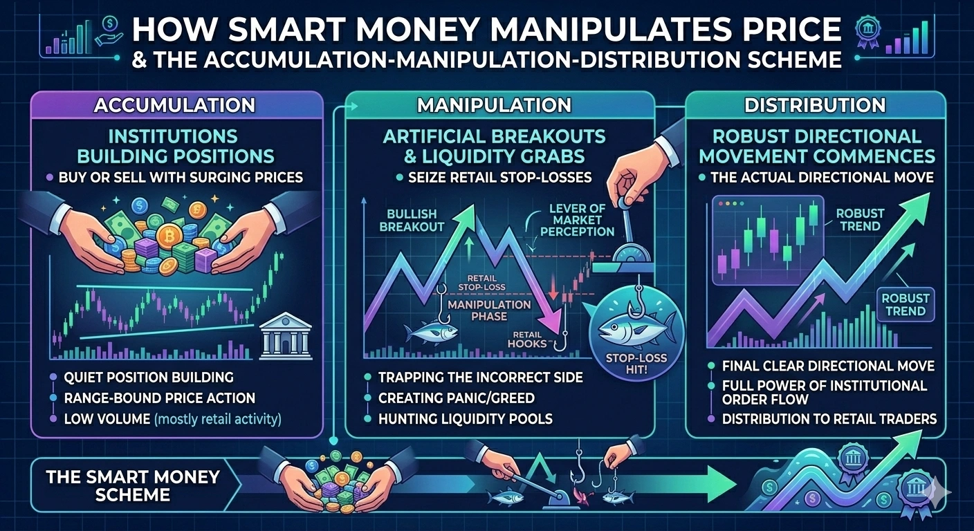 Smart Money Concepts chart showing order block, liquidity sweep, and break of structure on a forex trading setup