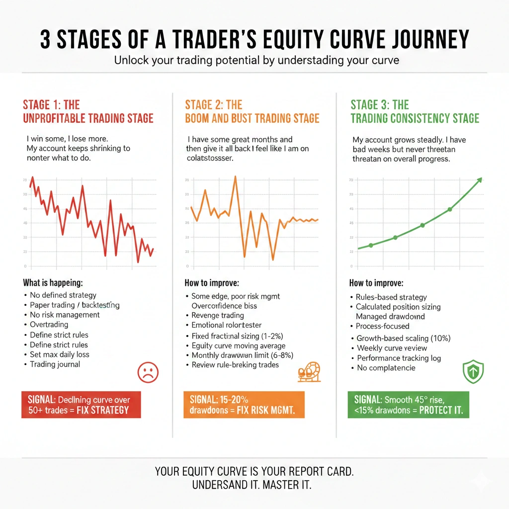 equity curve analysis chart showing trading account growth and drawdown