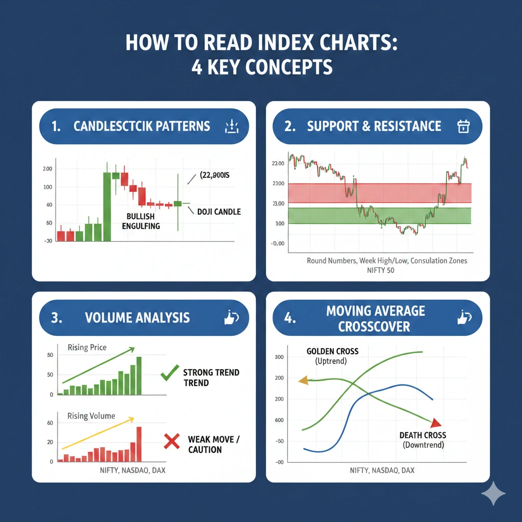Simple index trading strategy chart showing EMA crossover on NIFTY 50