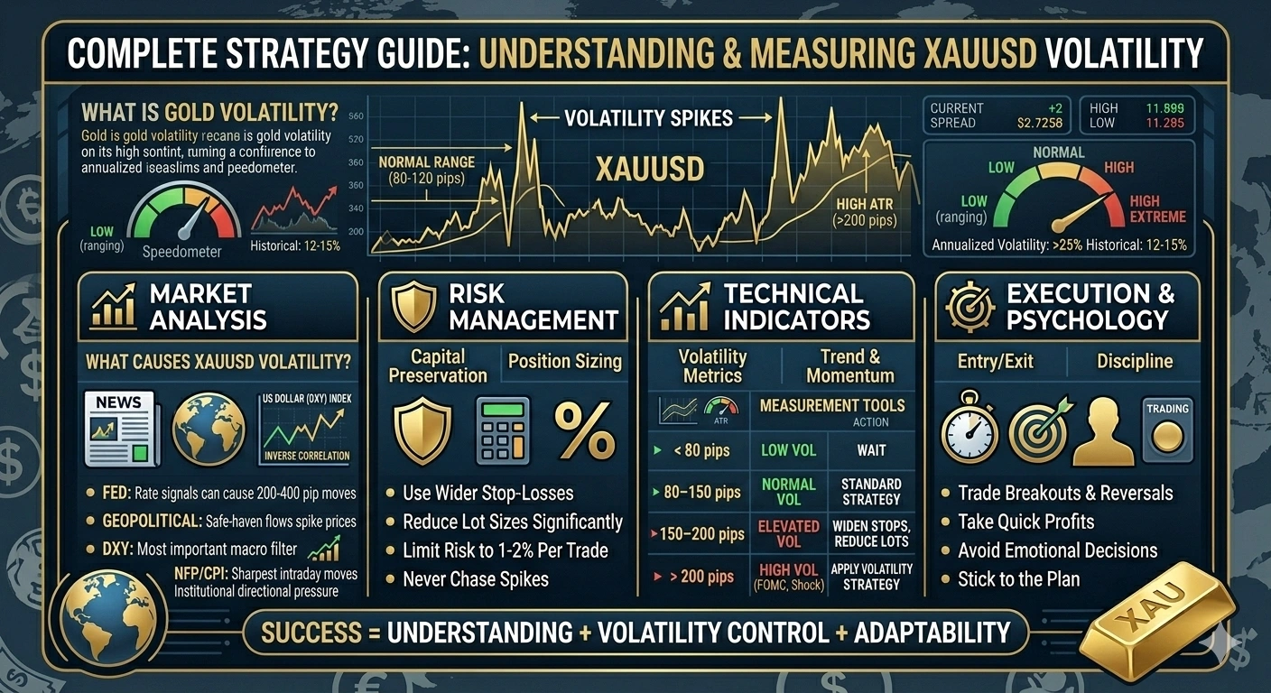 How to trade gold during high volatility — XAUUSD 15-min chart showing break of structure, retest zone and rejection candle entry