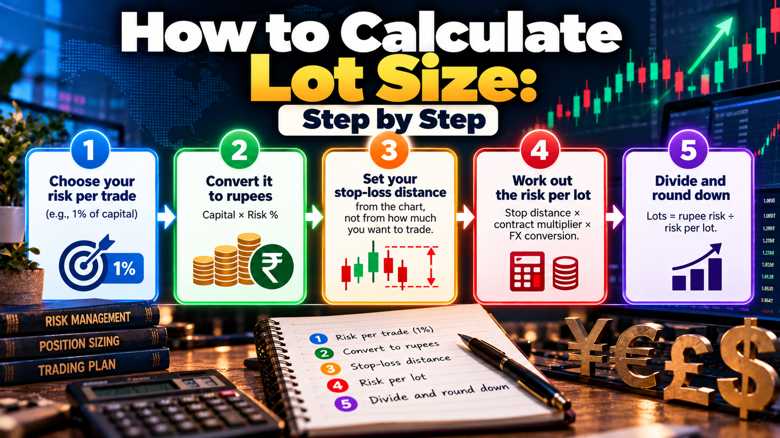 Lot size calculator: from risk % to units