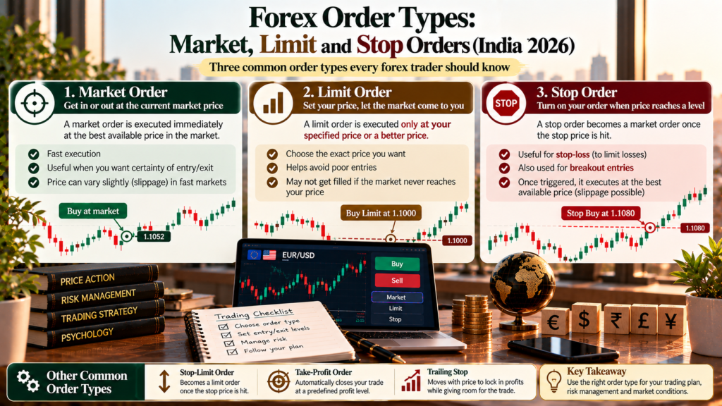 Forex Order Types: Market, Limit and Stop Orders (India 2026)